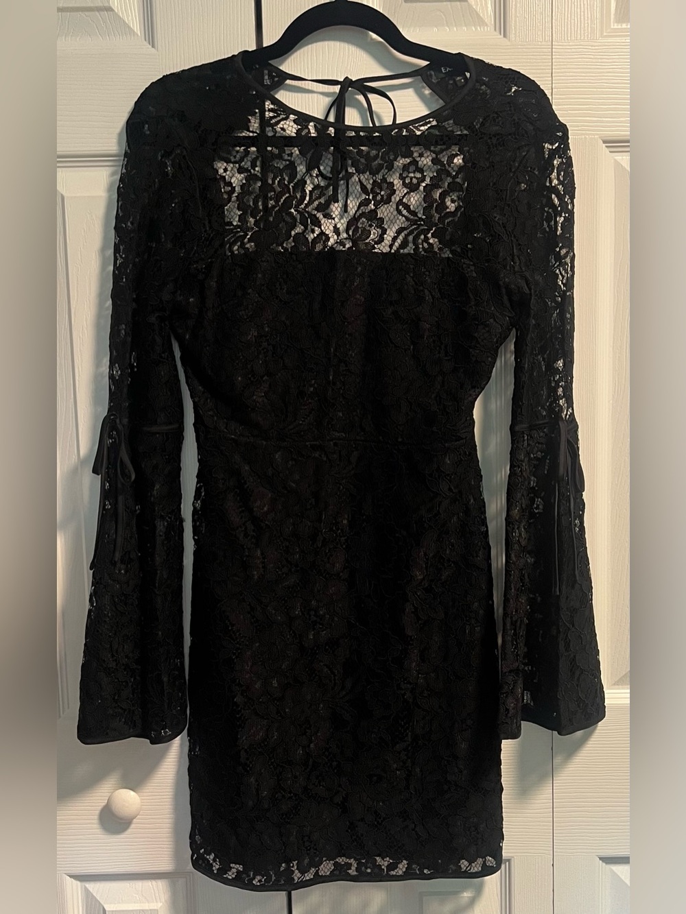 Express Floral Lace Bell Sleeve Open Back Mini Dress
